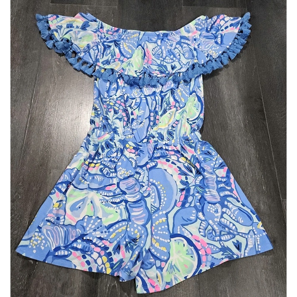 Lilly Pulitzer La Fortuna Romper Women XXS Blue Floral Beach Tassled Resort
